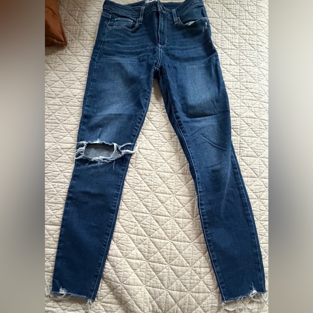 PAIGE Dark Blue Skinny Ripped Jeans